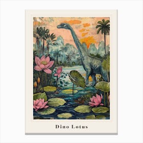Dinosaur With Lotus Flowers Painting 3 Poster Canvas Print