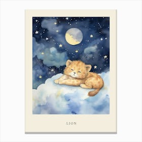Baby Lion Cub 1 Sleeping In The Clouds Nursery Poster Canvas Print