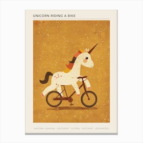 Unicorn Riding A Bike Muted Pastels 2 Poster Canvas Print