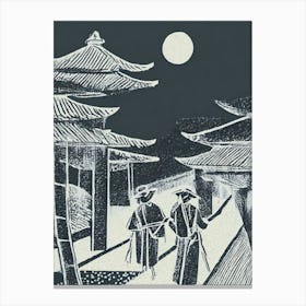 A Busy Silk Trading Post In Ancient Japan Canvas Print