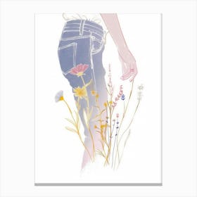 Floral Blue Jeans Line Art 2 Canvas Print