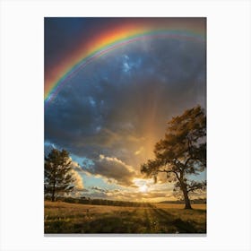 Rainbow Over A Field Canvas Print