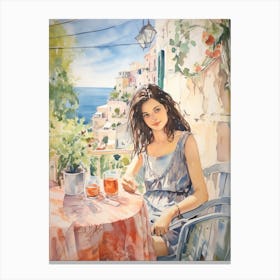 At A Cafe In Dubrovnik Croatia Watercolour Canvas Print