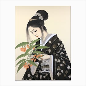 Suzuran Lily Of The Valley 2 Vintage Japanese Botanical And Geisha Canvas Print