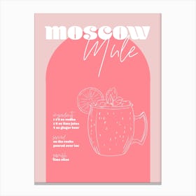 Vintage Retro Inspired Moscow Mule Recipe Pink And Dark Pink Canvas Print