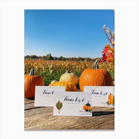 Assortment Of Wooden Thanksgiving Cards Arranged On A Rustic Wooden Table Backs Turned Towards The (3) Canvas Print