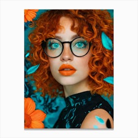 Girl With Glasses And Flowers Canvas Print