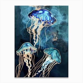 Jellyfish Painting Gold Blue Effect Collage 4 Canvas Print