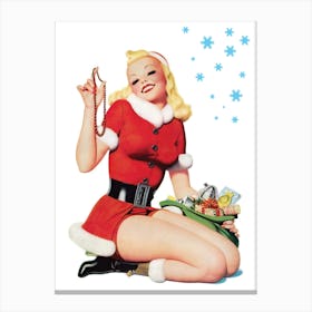 Sexy Pin Up Blond In Santa Claus Suit Showing Her Necklace Canvas Print