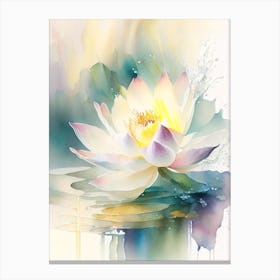 Blooming Lotus Flower In Lake Storybook Watercolour 4 Canvas Print