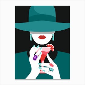 Woman With Cocktail Fashion Canvas Print