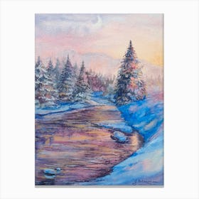 Sunrise On A Mountain River Canvas Print