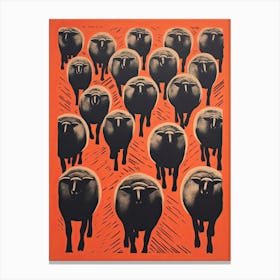 Sheep, Woodblock Animal  Drawing 3 Canvas Print
