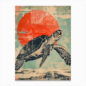 Sea Turtle In The Red Sunset 2 Canvas Print