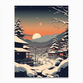 Winter Travel Night Illustration Nagano Japan 2 Canvas Print