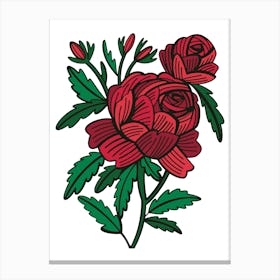 Red Rose Contemporary Botanical Illustration Canvas Print