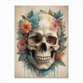 Floral Skull Vintage Painting (51) Canvas Print
