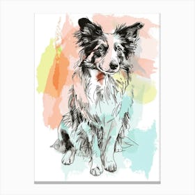 Collie Dog Pastel Line Painting 4 Canvas Print