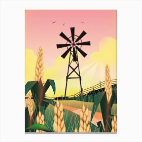 Farmyard windmill at dusk Canvas Print