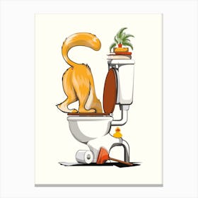 Cat With Head In Toilet Canvas Print