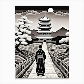 Japanese Buddhist Temple, Japanese Quilting Art, 1469 Canvas Print