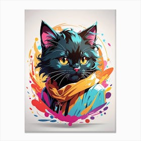 Black Cat With Colorful Splashes 1 Canvas Print