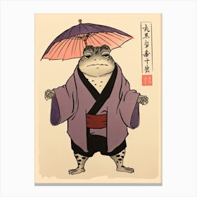Frog Wearing A Kimono, Matsumoto Hoji Inspired Japanese Woodblock 1 Canvas Print