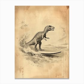 Vintage Spinosaurus Dinosaur On A Surf Board 1 Canvas Print