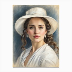 Portrait Of A Woman In White Hat Canvas Print