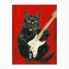 Black Cat With Electric Guitar Canvas Print