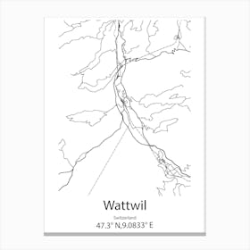 Wattwil,Switzerland Minimalist Map Canvas Print