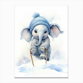 Elephant Painting Skiing Watercolour 1 Canvas Print
