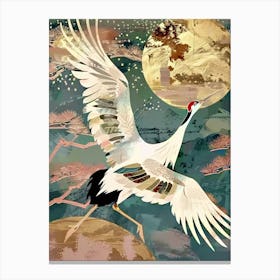 White Cranes Painting Gold Blue Effect Collage 3 Canvas Print