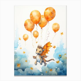 Seahorse Flying With Autumn Fall Pumpkins And Balloons Watercolour Nursery 3 Canvas Print