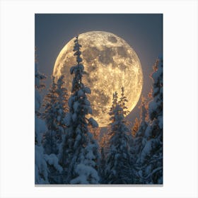 Full Moon In Winter Forest Canvas Print