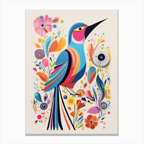 Colourful Scandi Bird Hummingbird 1 Canvas Print