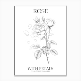 Rose With Petals Line Drawing 2 Poster Canvas Print