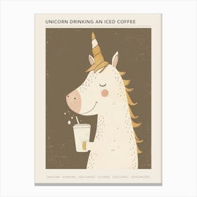 Unicorn Drinking An Iced Coffee Muted Pastels 2 Poster Canvas Print