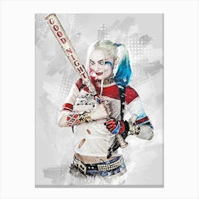 Margot Robbie Harley Quinn Watercolor Canvas Print