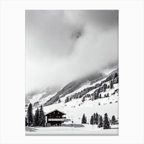 Saas Fee, Switzerland Black And White Skiing Poster Canvas Print
