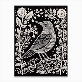 B&W Bird Linocut Cuckoo 1 Canvas Print