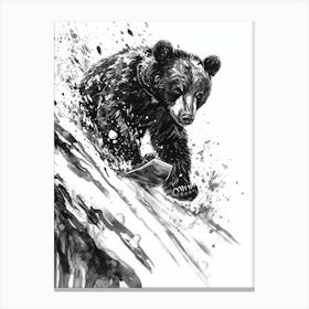 Malayan Sun Bear Cub Sledding Down A Snowy Hill Ink Illustration 2 Canvas Print