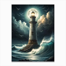 Lighthouse At Night Canvas Print