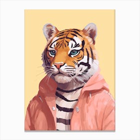 Tiger Illustrations Wearing A Raincoat 1 Canvas Print