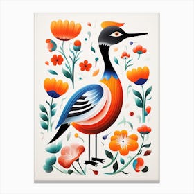 Scandinavian Bird Illustration Grebe 1 Canvas Print