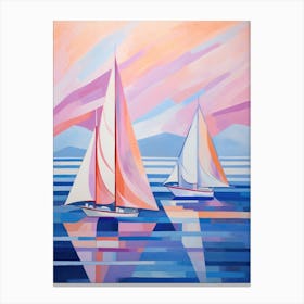 Sailboats At Sunset 10 Canvas Print