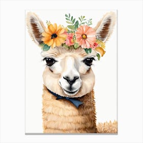 Baby Alpaca Wall Art Print With Floral Crown And Bowties Bedroom Decor (17) Canvas Print