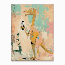 Pastel Painting Of A Dinosaur On A Smart Phone 1 Canvas Print