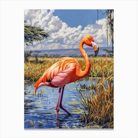 Greater Flamingo African Rift Valley Tanzania Tropical Illustration 2 Canvas Print