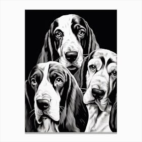 Three Basset Hound Dogs, Line Drawing 3 Canvas Print
